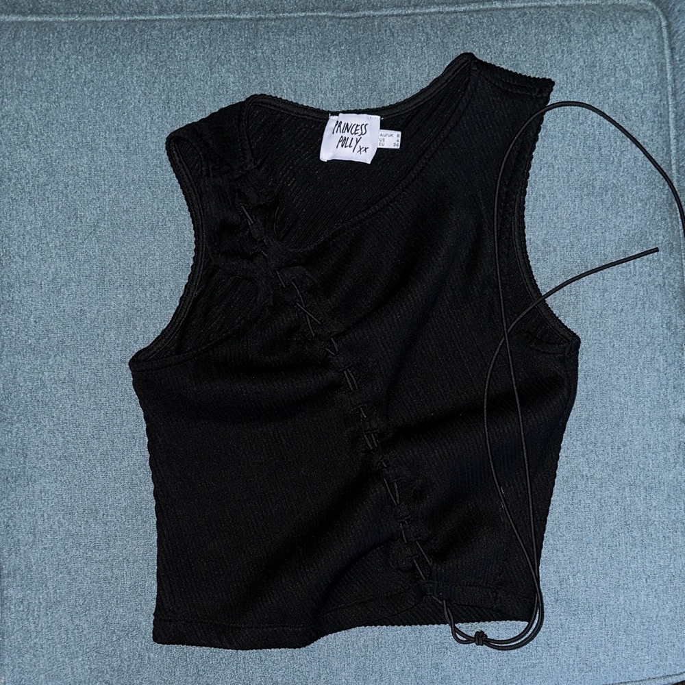 Princess Polly Black Lace-Up Tank Top